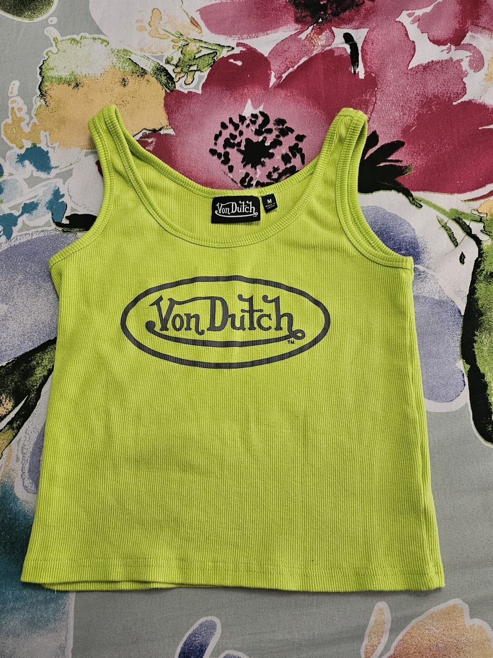 Von Dutch  Neon Lime Logo Tank Top